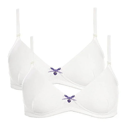 Royce Teen Wire-Free Moulded T-Shirt Bra - White - Pack of 2