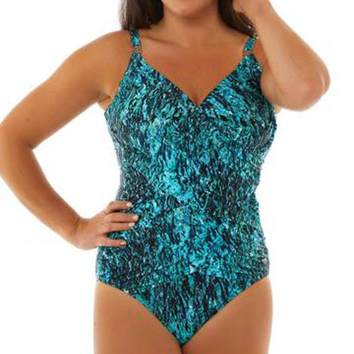 Seaspray Cascade Double Draped Strap Swimsuit - Turquoise