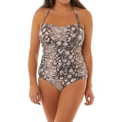 Seaspray Ella Snake Print Draped Bandeau Swimsuit - Brown