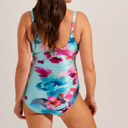 Seaspray Kefalonia Twist Bust Swimsuit - Long Length - Blue Floral