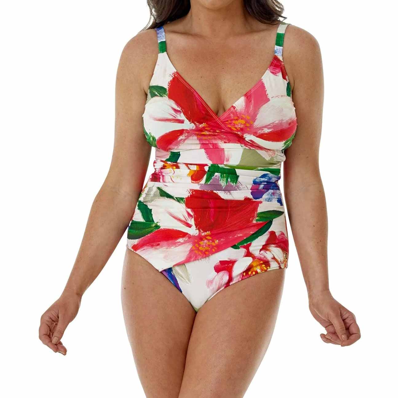 Seaspray Peony Mock Wrap Swimsuit -  Long Length - Multi Floral