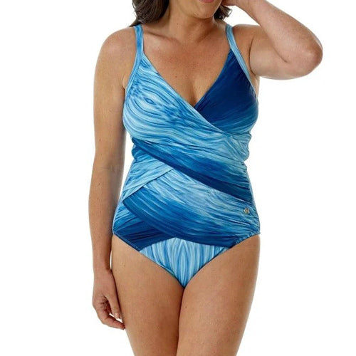 Seaspray Rosa Ombre Doubled Draped Strap Suit - Blue
